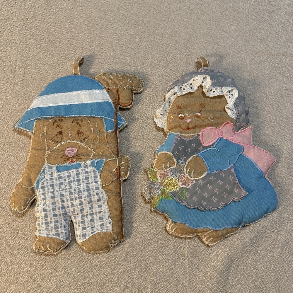Vintage Bunny Pot Holders Set 2 - 90s Country Kitchen Cottagecore Hot Pads